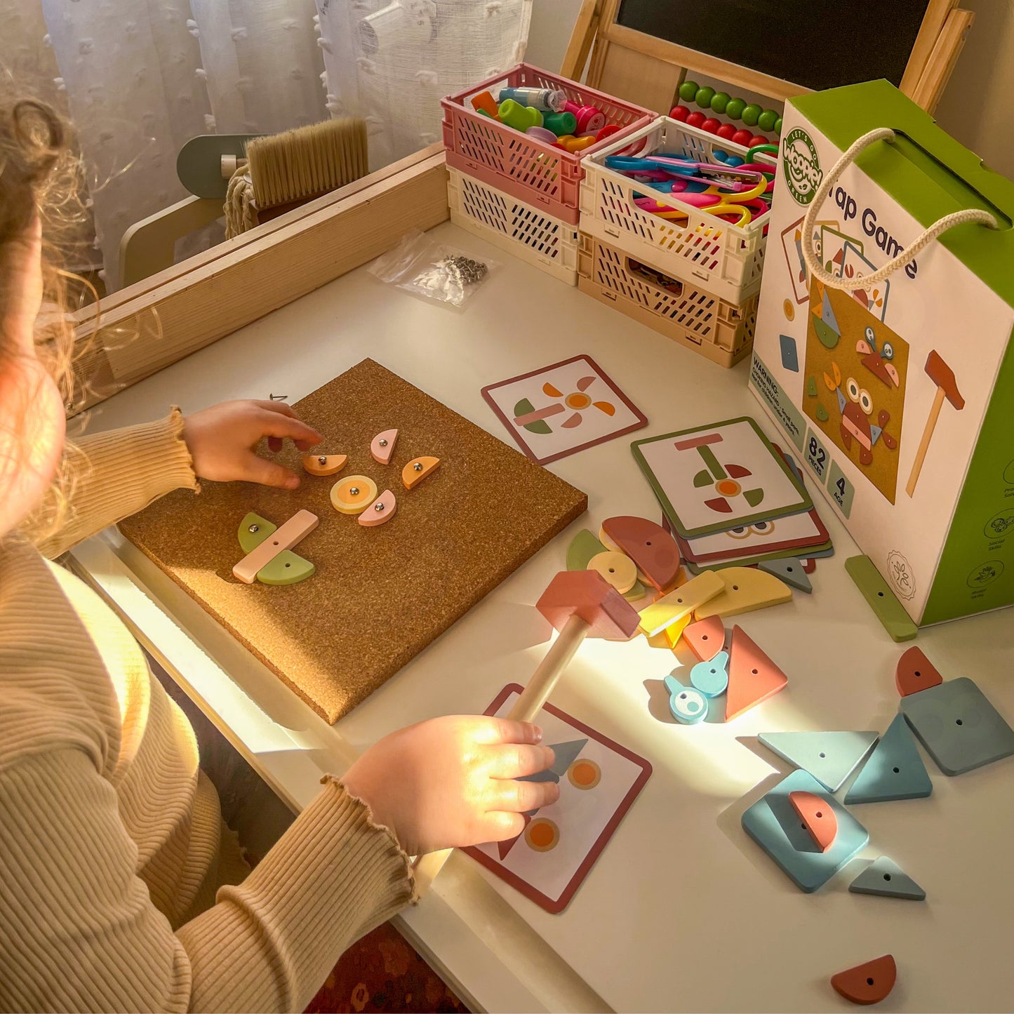 Kreatywna Mozaika | Drewniana Przybijanka z Młotkiem | WOOPIE GREEN