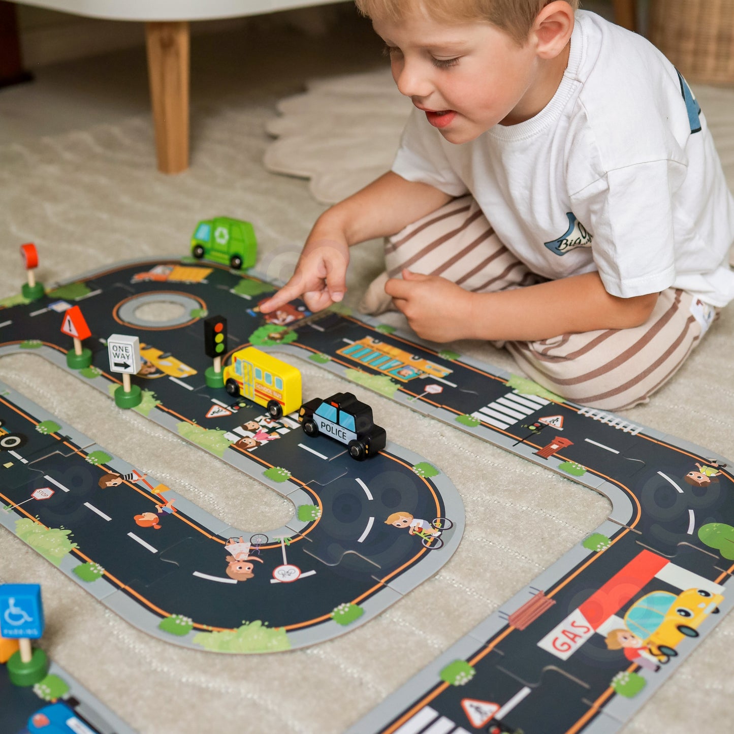 Puzzle Drogowe | Drewniana Droga Autostrada Makieta 21 elementów | WOOPIE GREEN