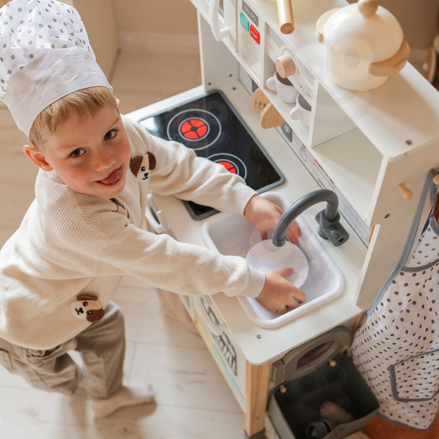 Kuchnia Drewniana | Interaktywna 9w1 z Pralką i Tablicą | WOOPIE GREEN