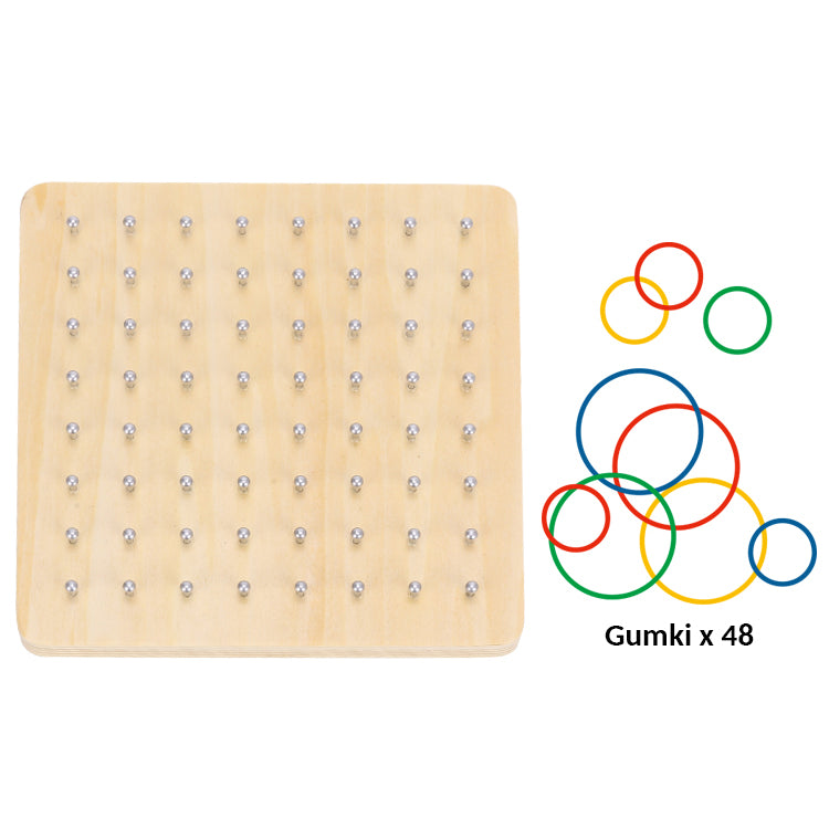 Układanka GeoPlan | Drewniana Tablica na Gumki 40 Wzorów Montessori | WOOPIE GREEN