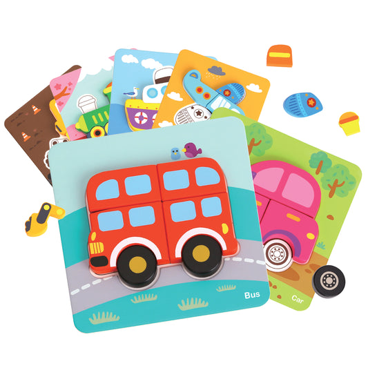 Kształty Pojazdów | Drewniana Układanka Klocki Montessori | WOOPIE GREEN