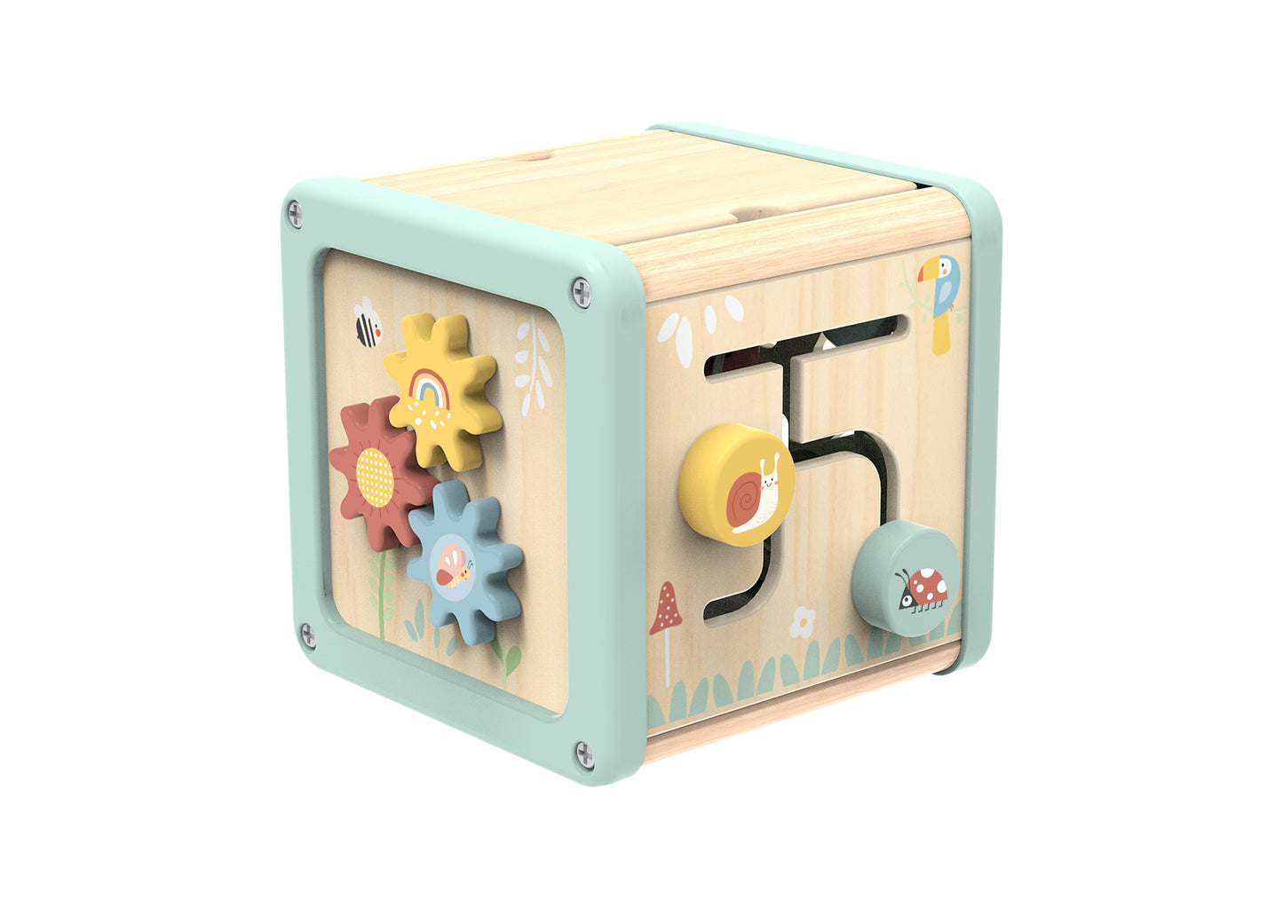 Kostka Małego Odkrywcy | Drewniana Kostka Edukacyjna 5w1 | WOOPIE GREEN