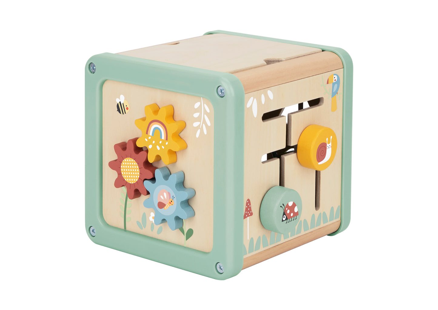 Kostka Małego Odkrywcy | Drewniana Kostka Edukacyjna 5w1 | WOOPIE GREEN