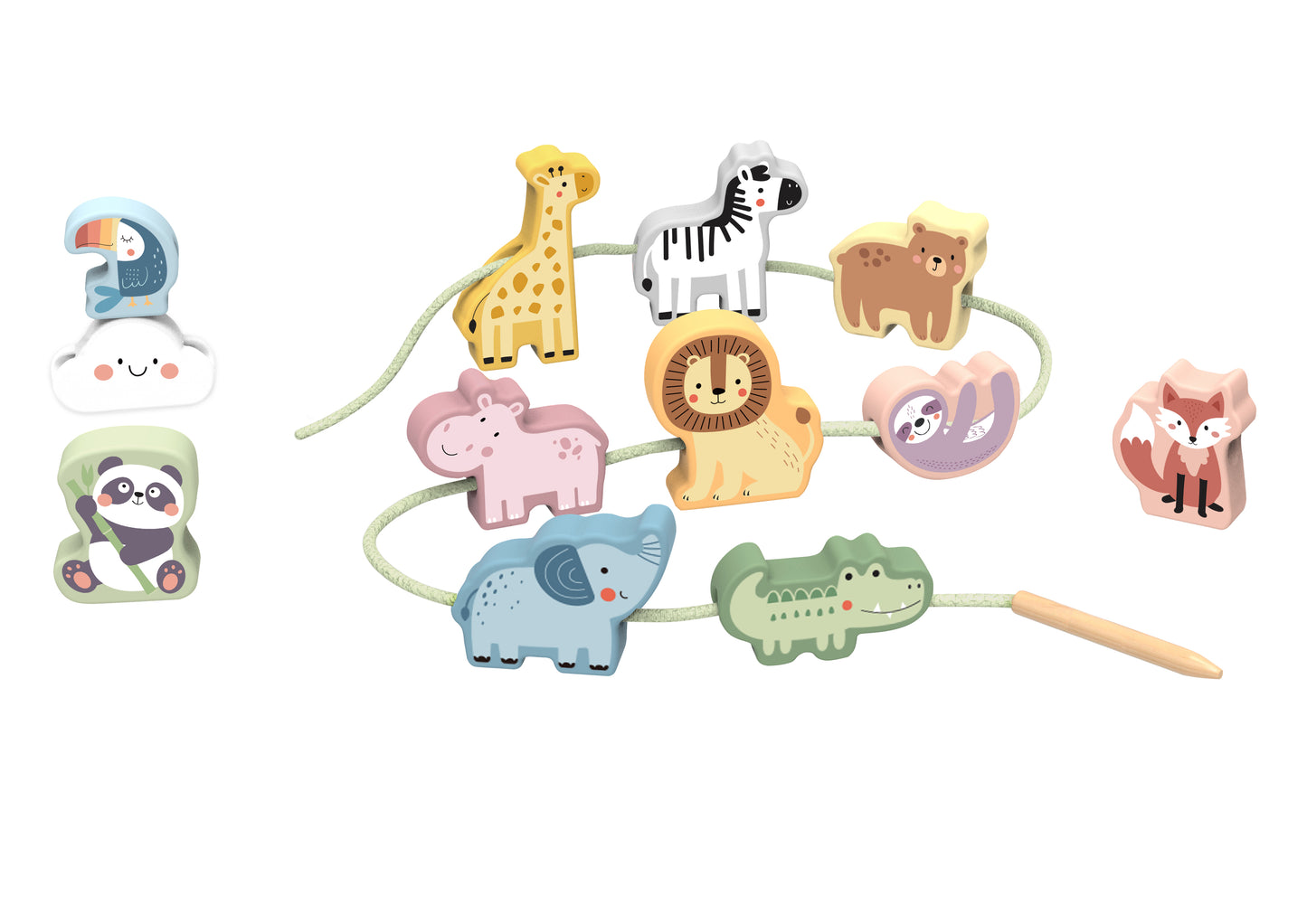 Opowieści na Sznureczku | Drewniana Nawlekanka Zwierzęta ZOO | WOOPIE GREEN