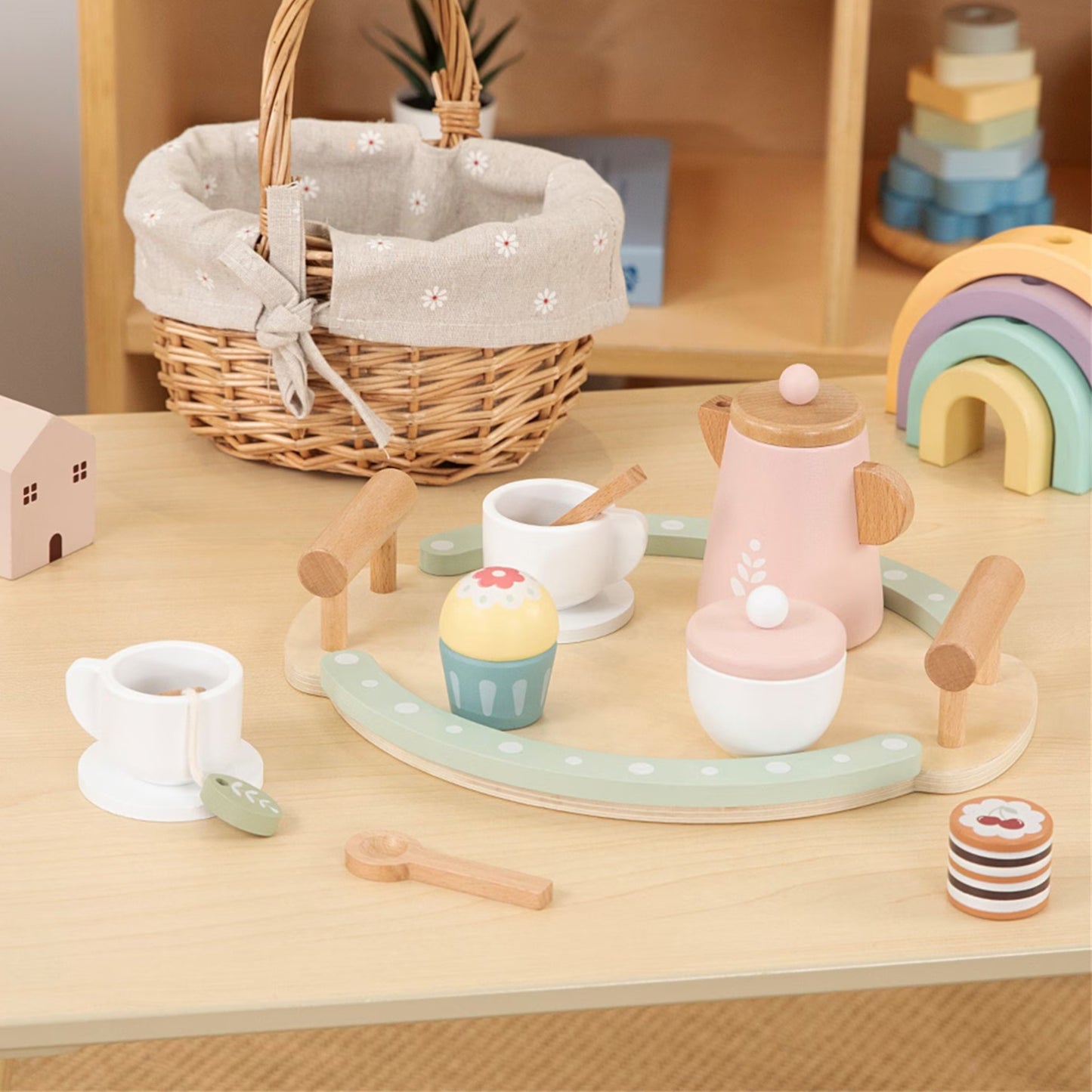 Zestaw do Herbaty i Kawy | Drewniany Serwis 12 el. Montessori | WOOPIE GREEN