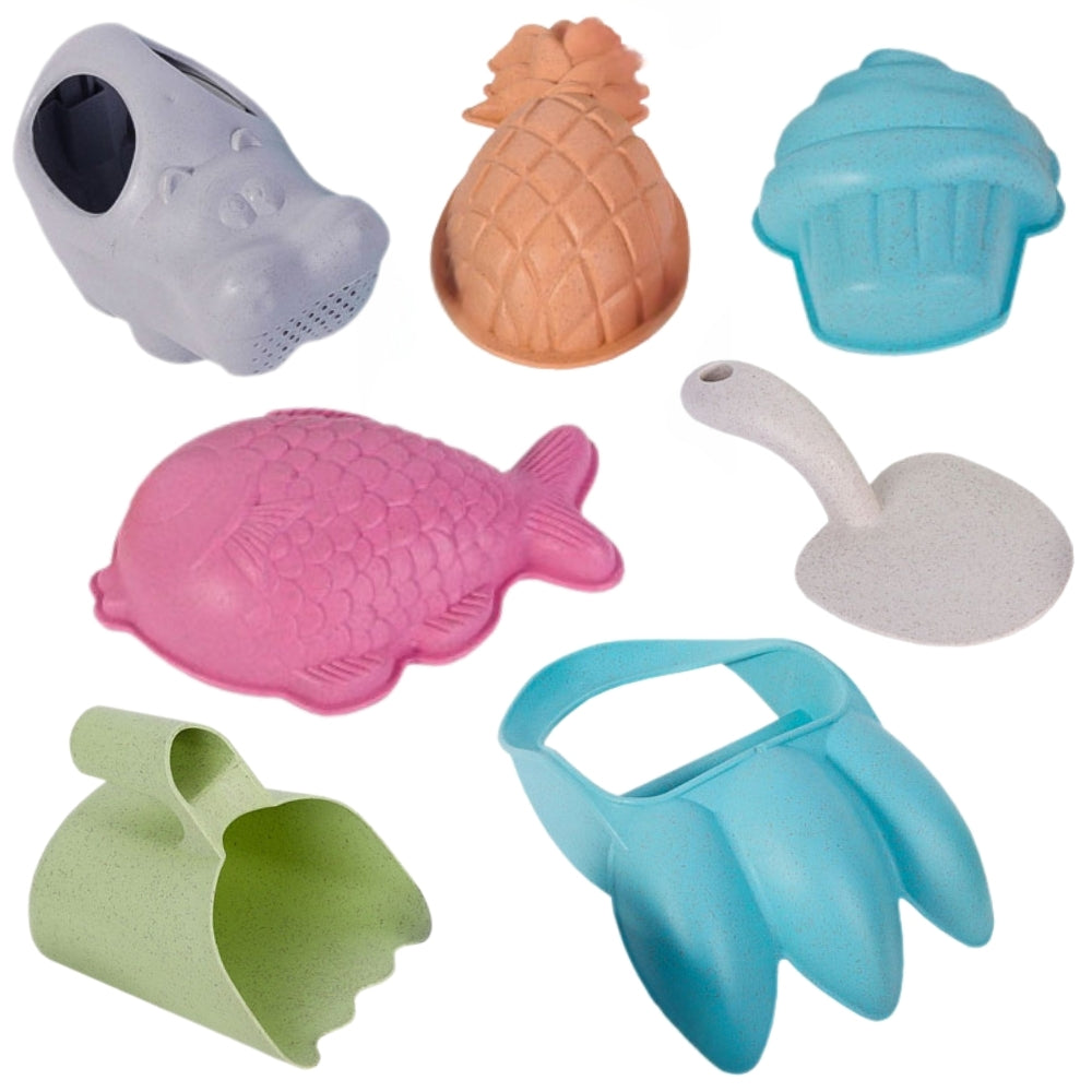 Zestaw do Piasku | Pazury Łyżka Konewka Foremki 7 el. BIO | WOOPIE GREEN