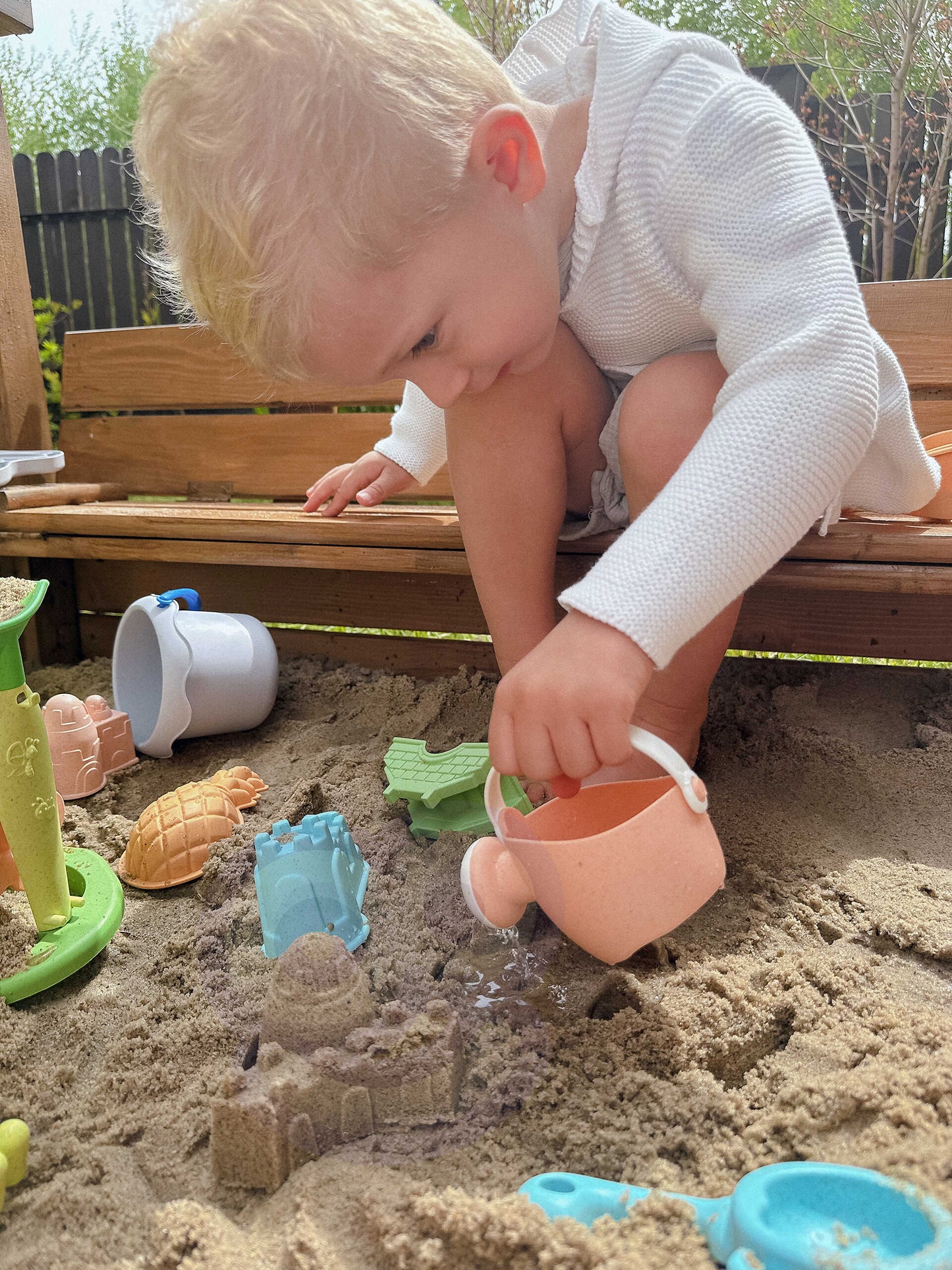 Zestaw do Piasku | Wózek Kołowrotek Sitko Foremki 12 el. BIO | WOOPIE GREEN