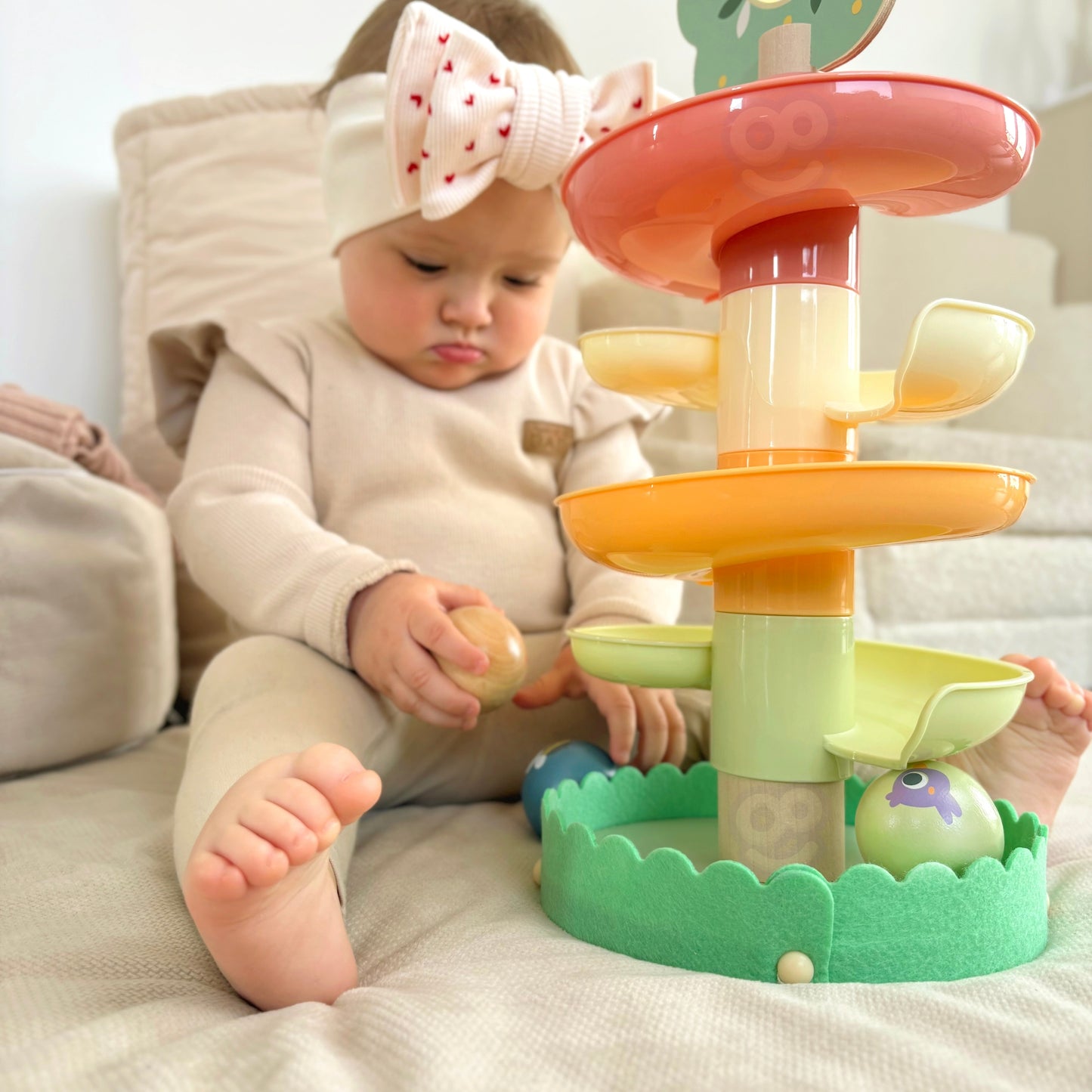 Drewniana Kaskada | Sensoryczny Tor Kulkowy dla Dzieci | WOOPIE GREEN