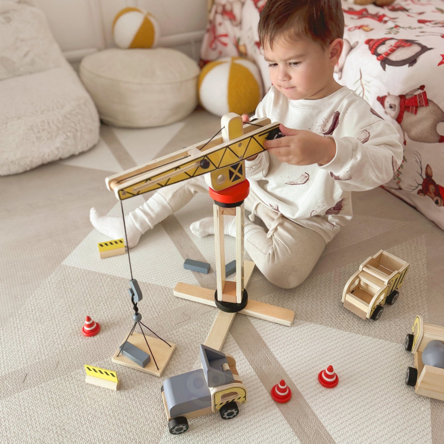 Zestaw Małego Inżyniera | Wielki Drewniany Plac Budowy z Dźwigiem | WOOPIE GREEN