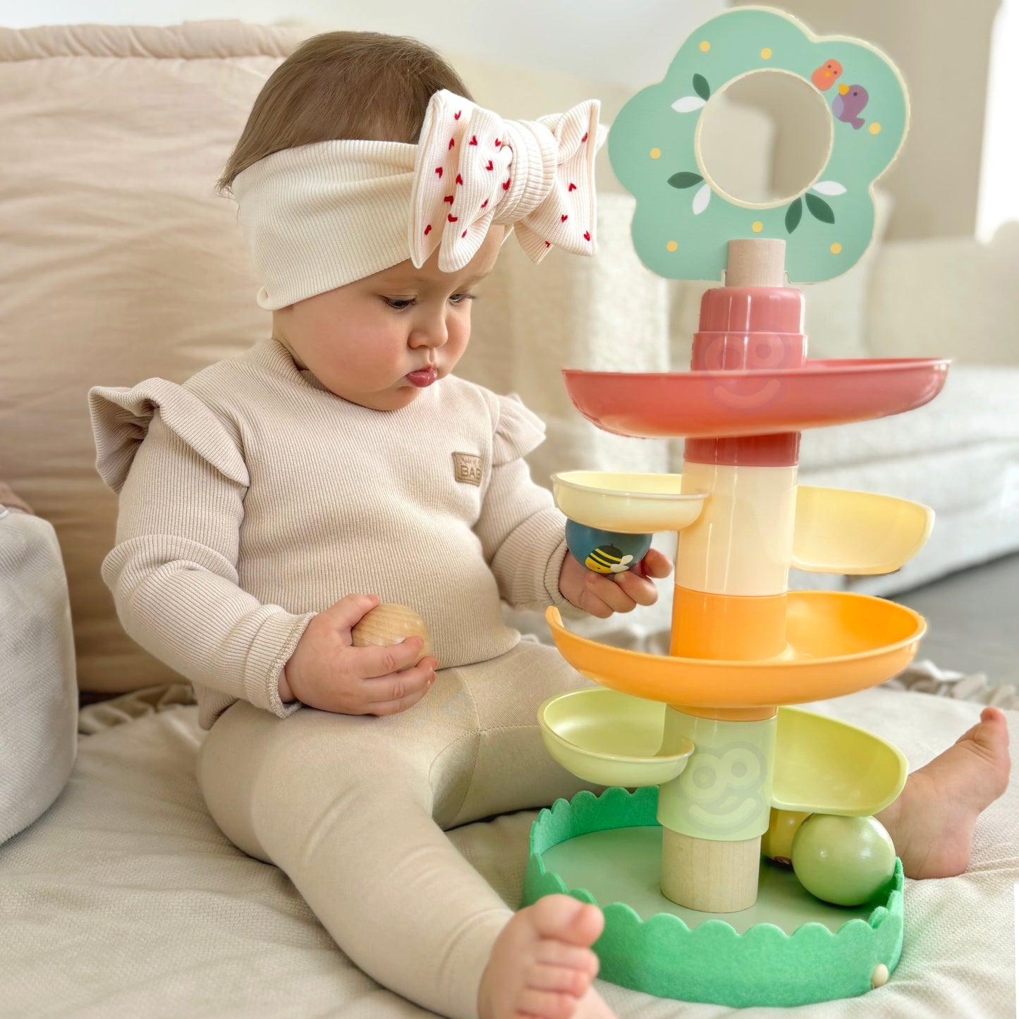 Drewniana Kaskada | Sensoryczny Tor Kulkowy dla Dzieci | WOOPIE GREEN