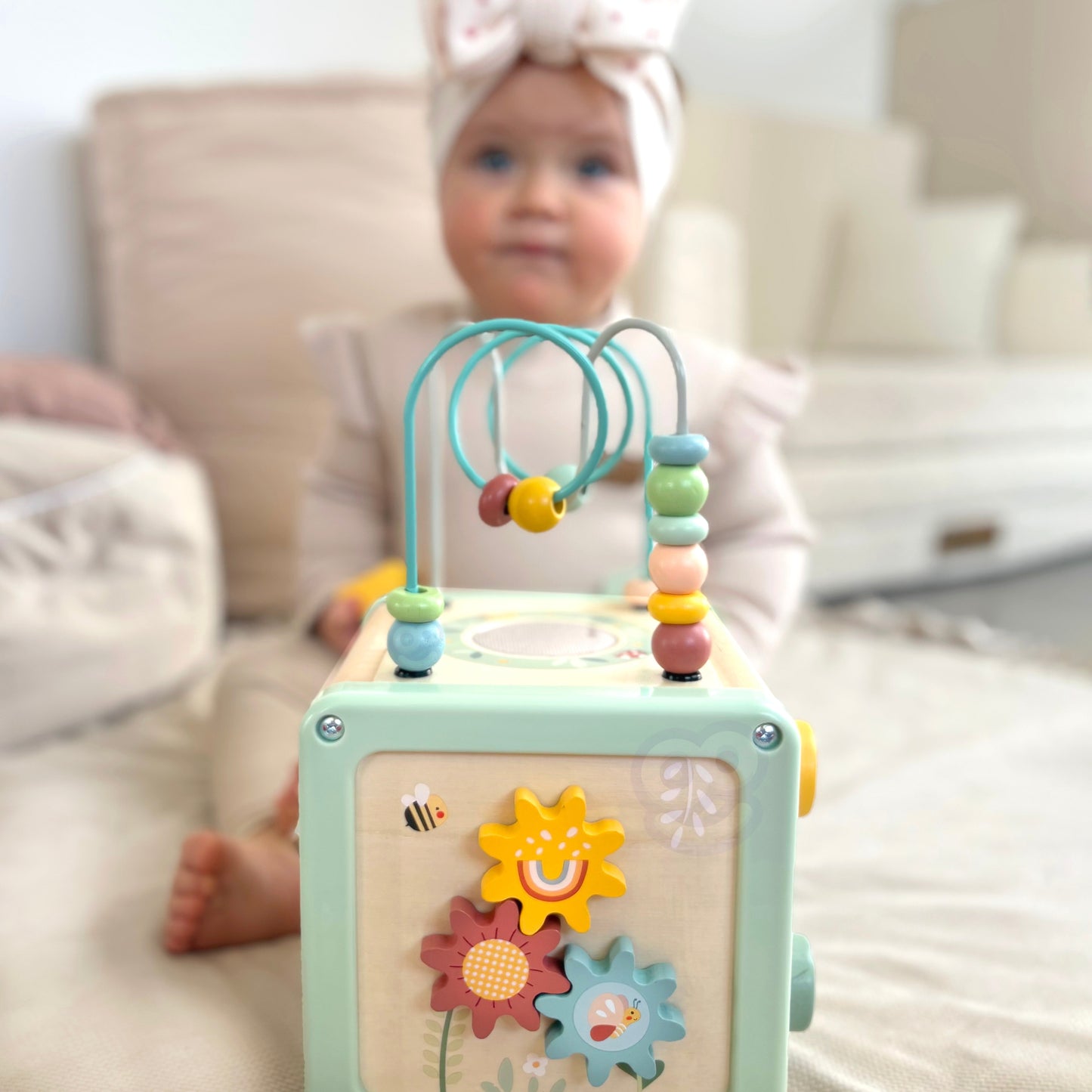 Kostka Małego Odkrywcy | Drewniana Kostka Edukacyjna 5w1 | WOOPIE GREEN