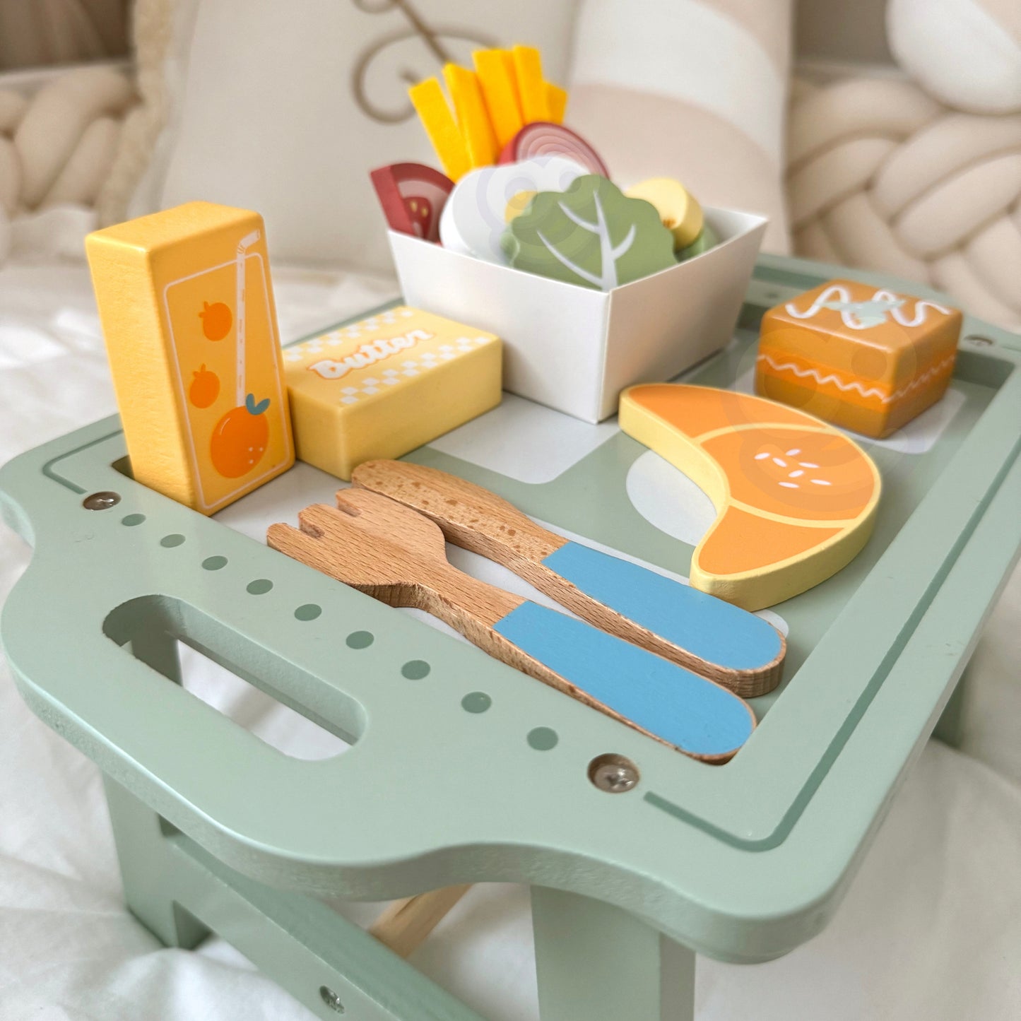 Moje Małe Bistro | Drewniany Zestaw Śniadaniowy z Tacą | WOOPIE GREEN